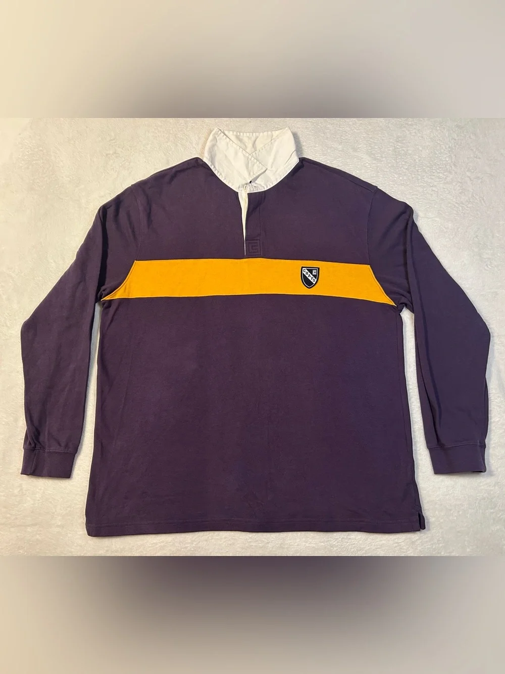 Vintage Chaps Purple Rugby Shirt with Yellow Chest Stripe